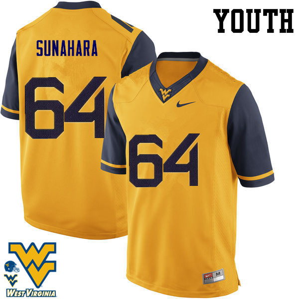 Youth #64 Rex Sunahara West Virginia Mountaineers College Football Jerseys-Gold - Click Image to Close